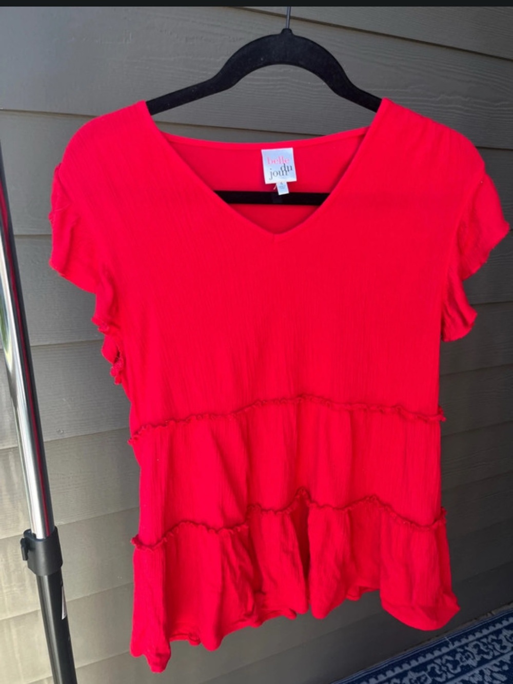 Belle Du Jour Bright Red Tiered V-Neck Top